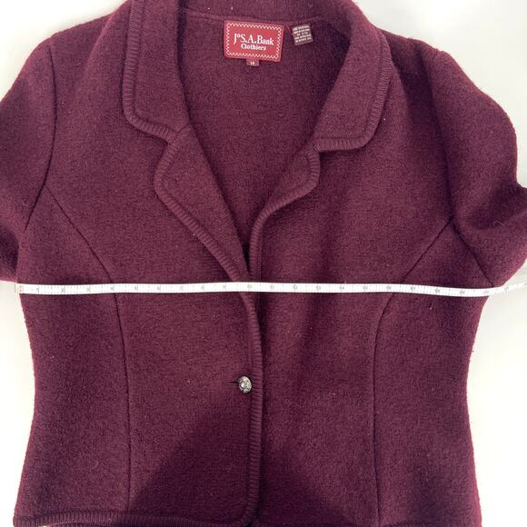 Vintage Jos. A. Bank Clothiers Womens Virgin Wool Burgundy Short Blazer Size 14 - Picture 5 of 9
